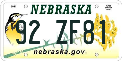 NE license plate 92ZF81