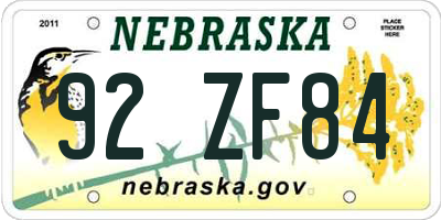 NE license plate 92ZF84