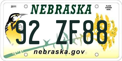 NE license plate 92ZF88