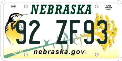 NE license plate 92ZF93