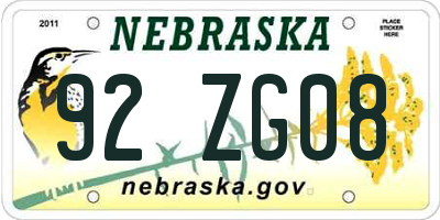 NE license plate 92ZG08