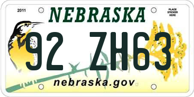 NE license plate 92ZH63