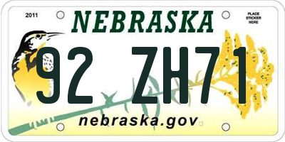 NE license plate 92ZH71