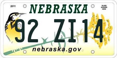 NE license plate 92ZI14