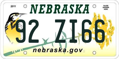 NE license plate 92ZI66
