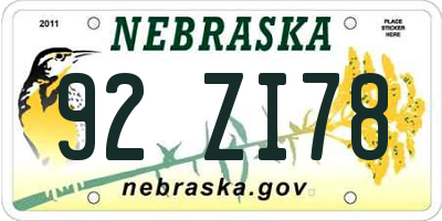 NE license plate 92ZI78