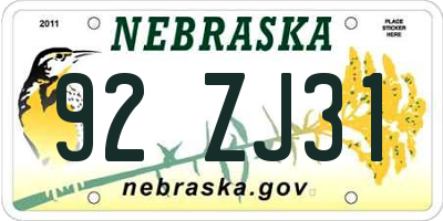 NE license plate 92ZJ31