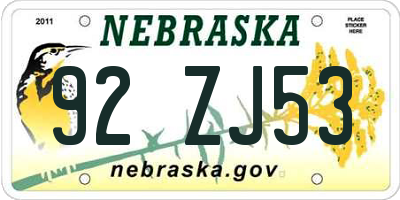 NE license plate 92ZJ53