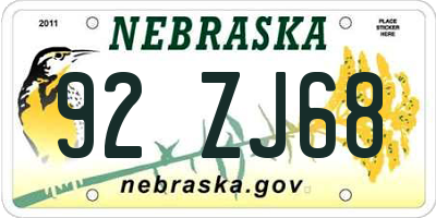 NE license plate 92ZJ68