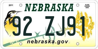 NE license plate 92ZJ91