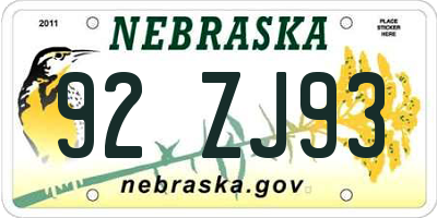 NE license plate 92ZJ93