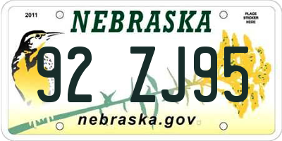 NE license plate 92ZJ95