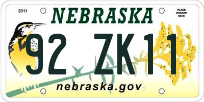 NE license plate 92ZK11