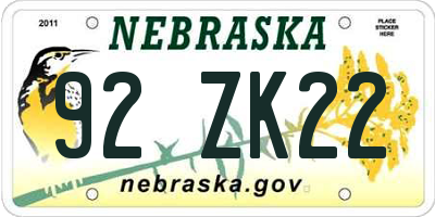 NE license plate 92ZK22