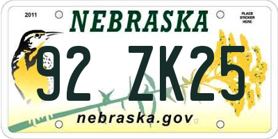 NE license plate 92ZK25