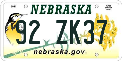 NE license plate 92ZK37