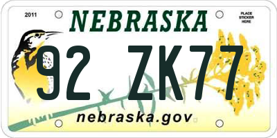 NE license plate 92ZK77