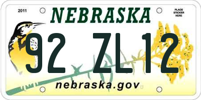 NE license plate 92ZL12