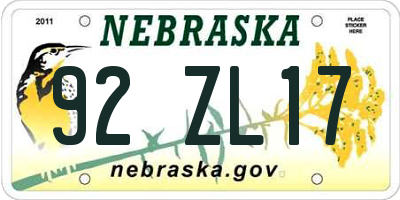 NE license plate 92ZL17