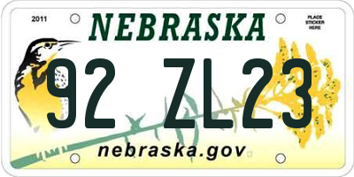 NE license plate 92ZL23