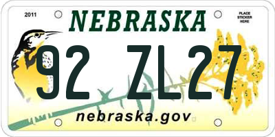 NE license plate 92ZL27