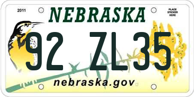 NE license plate 92ZL35