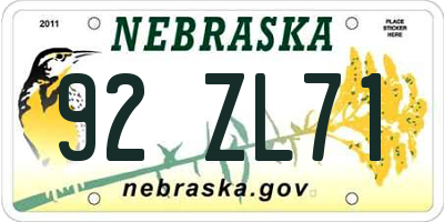 NE license plate 92ZL71