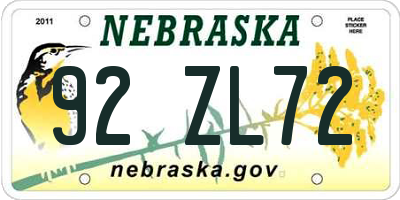 NE license plate 92ZL72