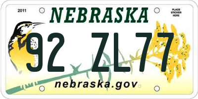 NE license plate 92ZL77