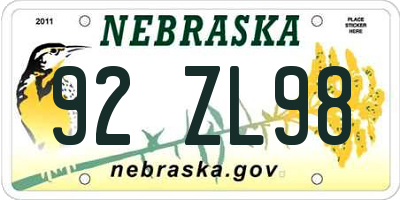 NE license plate 92ZL98