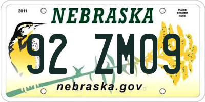 NE license plate 92ZM09
