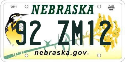NE license plate 92ZM12