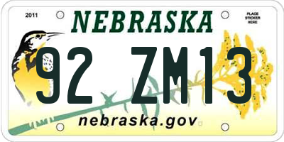 NE license plate 92ZM13