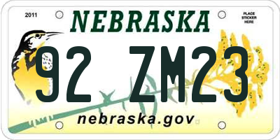 NE license plate 92ZM23