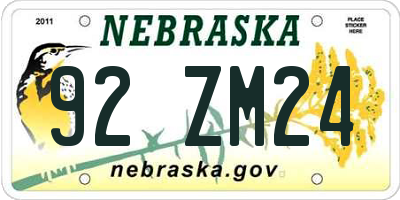 NE license plate 92ZM24