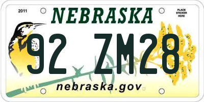 NE license plate 92ZM28