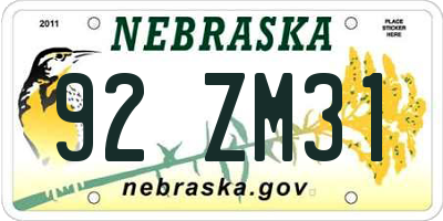 NE license plate 92ZM31