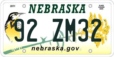 NE license plate 92ZM32