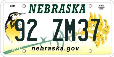 NE license plate 92ZM37