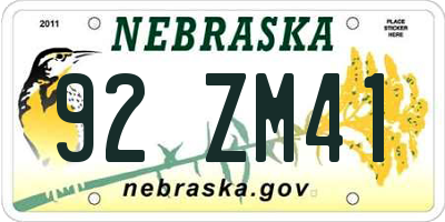NE license plate 92ZM41
