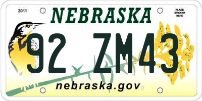 NE license plate 92ZM43