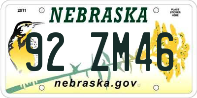 NE license plate 92ZM46
