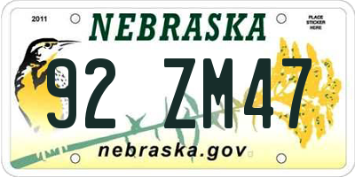 NE license plate 92ZM47