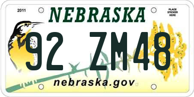 NE license plate 92ZM48