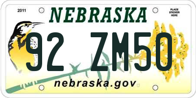 NE license plate 92ZM50