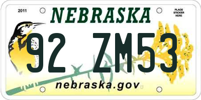 NE license plate 92ZM53