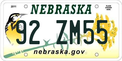 NE license plate 92ZM55