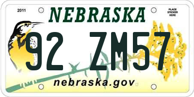 NE license plate 92ZM57