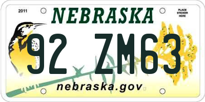 NE license plate 92ZM63