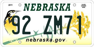 NE license plate 92ZM71